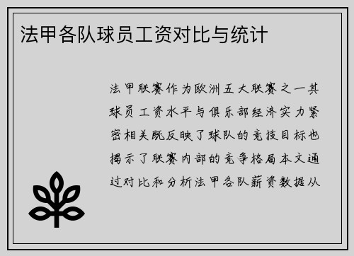 法甲各队球员工资对比与统计