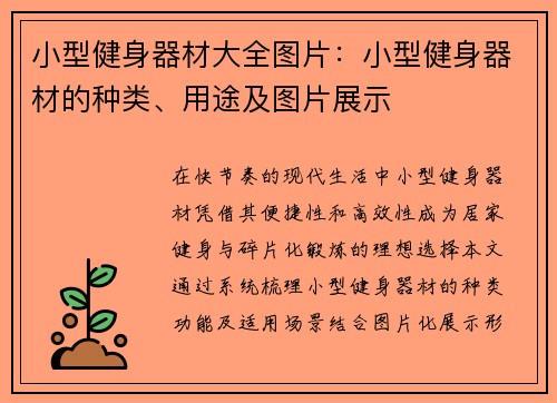 小型健身器材大全图片：小型健身器材的种类、用途及图片展示